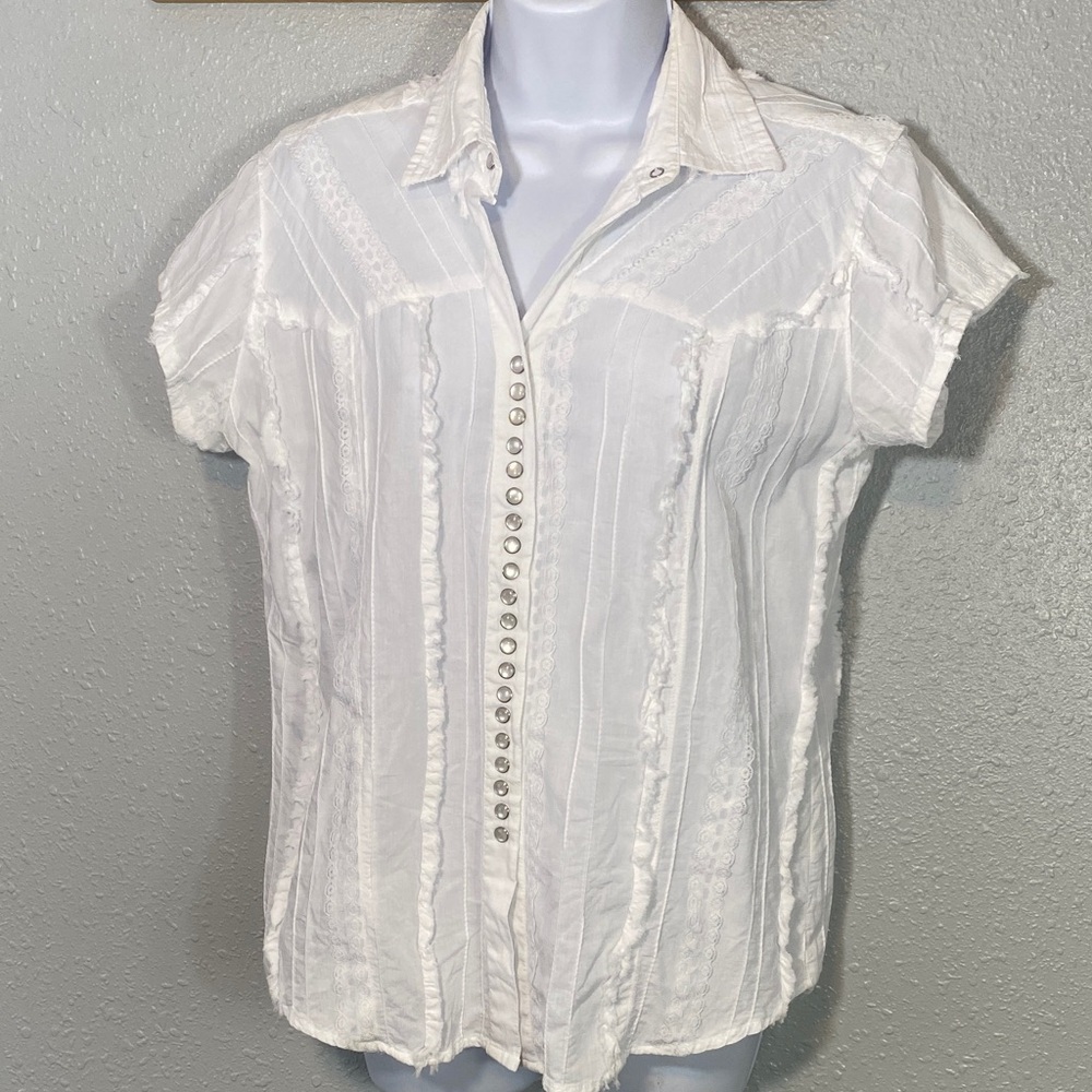 Scully White Button-Down Women's Shirt Lace Pearl… - image 4